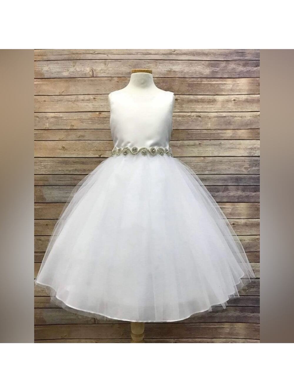 Petite Adele Girls White Tulle Dress Size 12 Elegant Party Flower Girl Dress